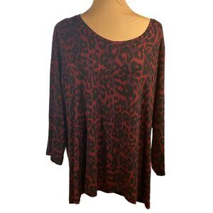 Cato Women's Tunic Shirt Top Animal Print Burgundy Black Size 18/20W